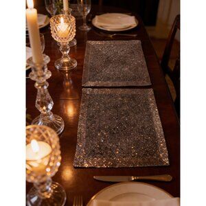 2 Brown Pottery Barn? Beaded Decorative Placemats Satin Back Elegant Table Décor